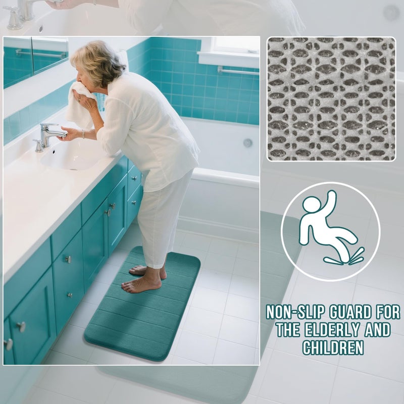Yimobra Teal Bath Mat, Super Soft Absorbent Memory Foam Bathroom Rug Non Slip, Quick Dry, Machine Washable Floor Carpet for Tub Shower, Home Decor Accessories, 24x17 - Image 5